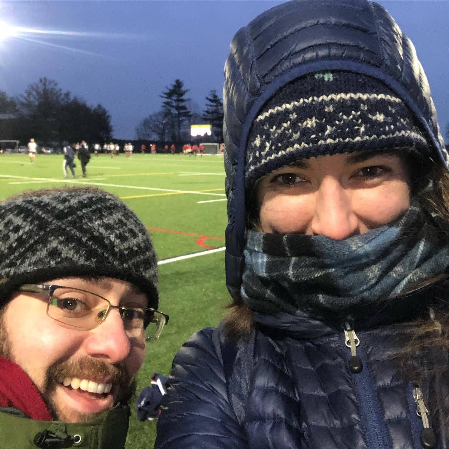 Cheering on rugby, even when it's below freezing