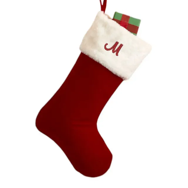 Personalization Mall Velvet 19" Embroidered Initial Stocking, Burgundy, M