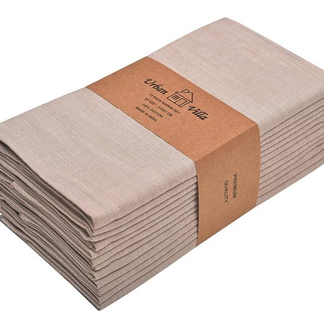 Urban Villa, Chambray Slub Beige/White Color Dinner Napkins, Everyday Use, Premium Quality,100% Cotton, Set of 12, Size 20X20 Inch, Over sized Cloth Napkins with Mitered Corners, Ultra Soft