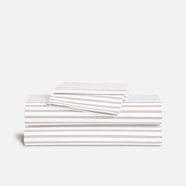 Classic Percale Core Sheet Set - ColorTandem Stripe in Pebble