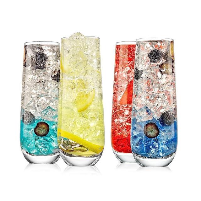 NutriChef Champagne Flutes Stemless 9.4oz | Set of 4 Elegant Clear Crystal Glass Drinkware w/Narrow Rim Seamless Bowl, Lead-Free Dishwasher Safe Sparkling Wine Glassware for Any Occasion NGLSTM63
