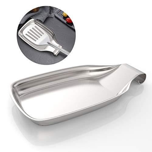 Spoon Rest for Stove Top, Amytalk 8 X 4 Inch Large Stainless Steel Spoon Rest Heavy Duty Holder for Kitchen, Spatula Ladle, Brush and Other Cooking Utensils