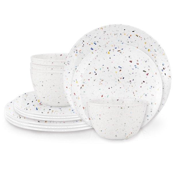 Zak Designs Confetti Dinnerware Set White , 12-piece set