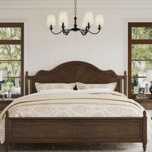 Mid-Century Solid Wood Bed with Headboard - King