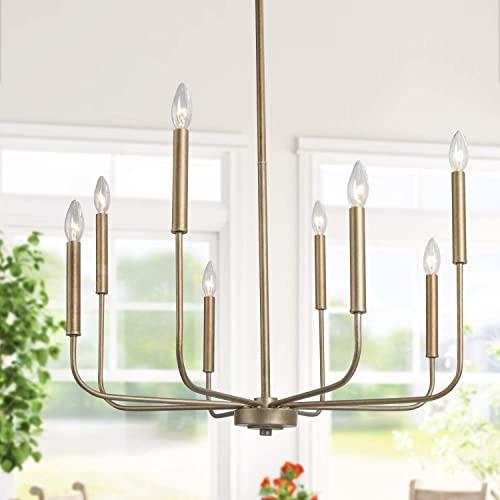 LALUZ Champagne Gold 8-Light High End Modern Chandelier for Dining, Bedroom, Living Room and Kitchen,26.4" W x 35.4" H, A03225