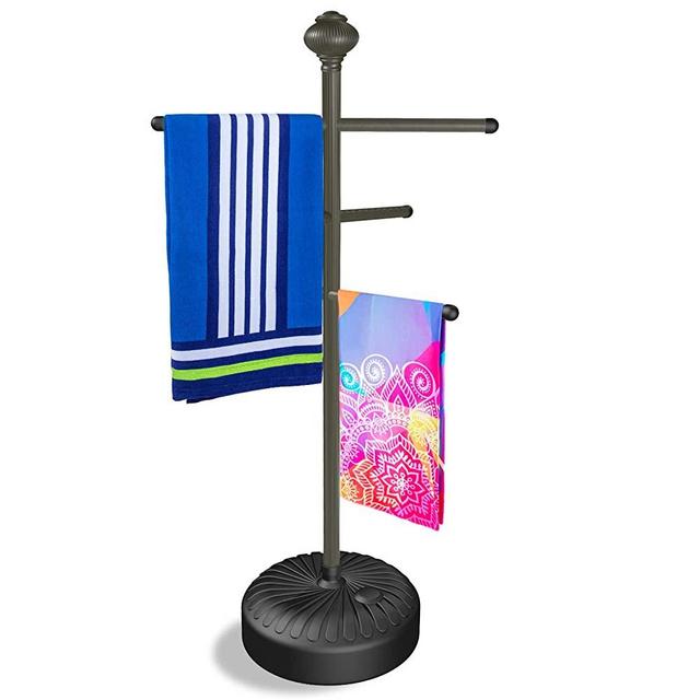 Hestiasko Pool Towel Rack Outdoor, 57" Metal Outdoor Towel Rack for Pool with 3 Adjustable Bars, Hot Tub Accessories for Adults, Upscale Pool Towel Rack - Bronze