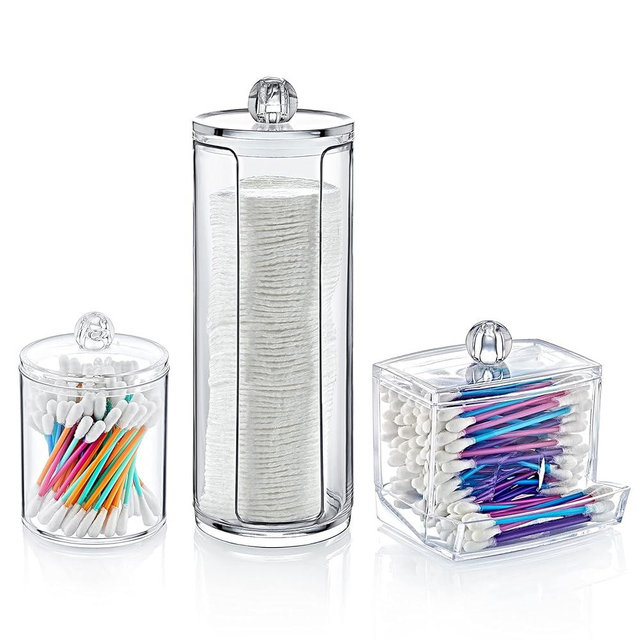 Boxup 3 Pcs Pad Dispenser Round, Clear Bathroom Canisters with Lids, Ideal for Ball Container, Swab Organizer & Floss Picks, Stackable Cotton Pad Holder Jars for Bathroom Storage