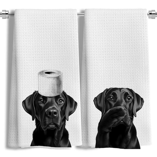 LUKIPOM Funny Black Labrador Retriever Hand Towels for Bathroom Decor Set of 2, Black Lab Gifts,Dog Mom Gifts, Dog Bathroom Decor, Funny Kitchen Towels, 16x24 Inches