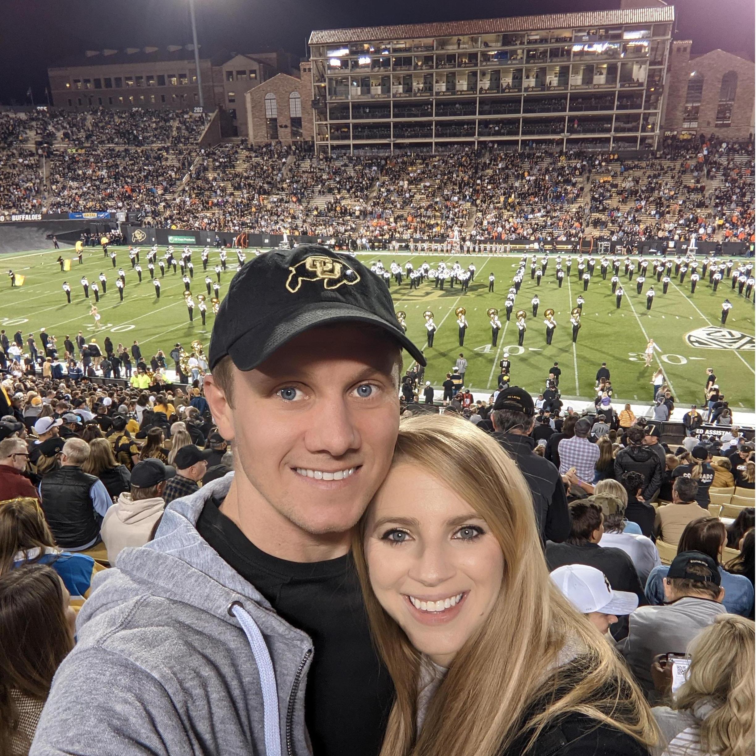 Attending a CU football game (Kevin supports Cara's love for the Buffs)!
