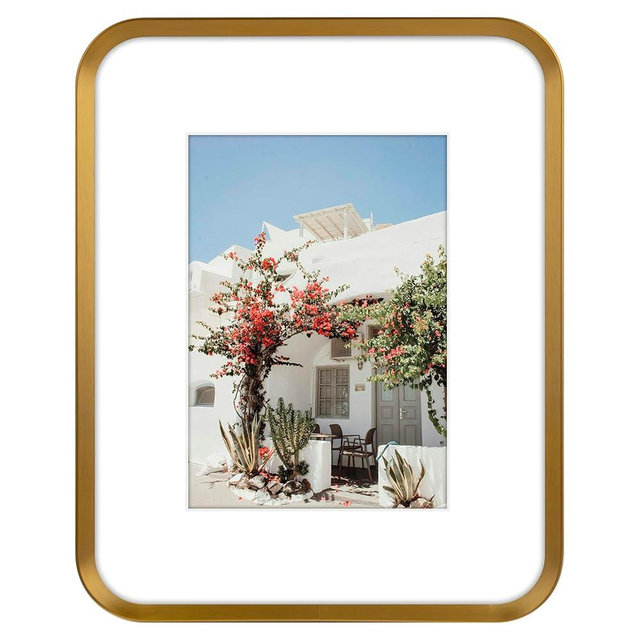 Golden State Art 8x10 Aluminum Picture Frame Bronze Gold - With Mat for 5x7 Photo or Without Mat for Round Edges 8 x 10 Photo with 1-inch Radius Corner - Real Glass - Matte Modern Wall Decor