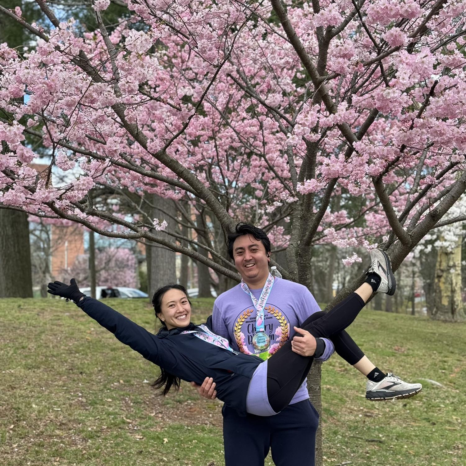 Celebratory picture after our Cherry Blossom 10K in New Jersey. Ryan makes a point of also running the races Karen does so she knows no matter where she goes he will follow!