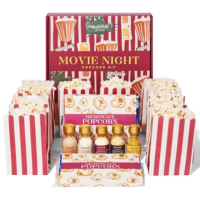 Thoughtfully Gourmet, Movie Night Popcorn Gift Set Includes 2 Bags of Act II Microwave Popcorn, 10 Paper Popcorn Bags, 5 Bottles of Popcorn Seasonings and Toppings