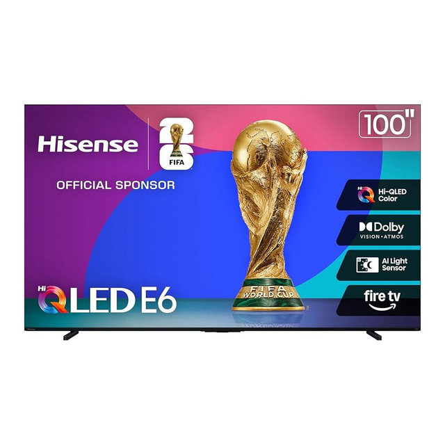 Hisense 100" Class E6 Series QLED 4K UHD Smart Fire TV (100E6QF, 2025 Model) - QLED, Native 144Hz, Dolby Vision IQ · Atmos, Motion Rate 240, HDR 10+, Game Mode Pro, Voice Remote with Alexa