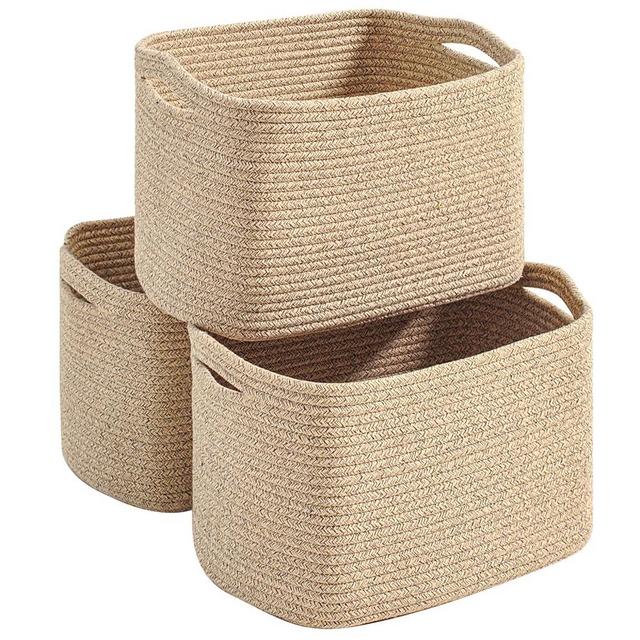 Dcerzxzci Storage Baskets for Organizing Shelves, Woven Cotton Rope Basket for Storage, Dog Toy Baskets Storage Kids, Cute Shelf Basket for Living Room Bedroom, 15"×11"×9.5", Pack of 3, Brown