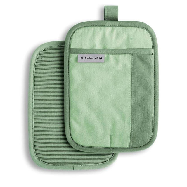 KitchenAid Beacon Two-Tone Non-Slip Pot Holder Set, Pistachio/Graphite Green, 7"x10", 2 Piece
