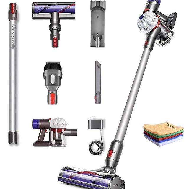 Flagship Dyson V7 Allergy HEPA Cordless Stick Vacuum Cleaner: Lightweight, Powerful Suction, Handheld Ergonomic, Bagless, Height Adjustable, Rechargeable Battery, w/One Hubxcel Microfiber Cloth