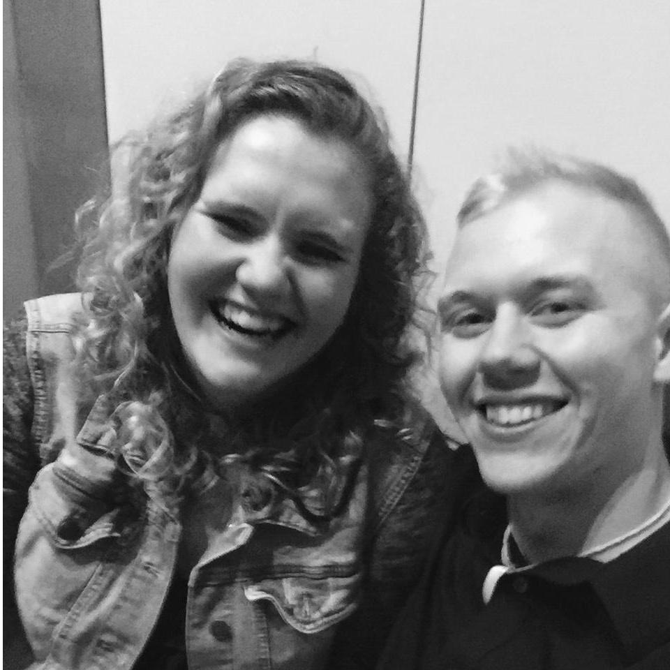 Taken at a comedy special, Jake had just cracked a terrible dad-joke before he snapped this pic of us.