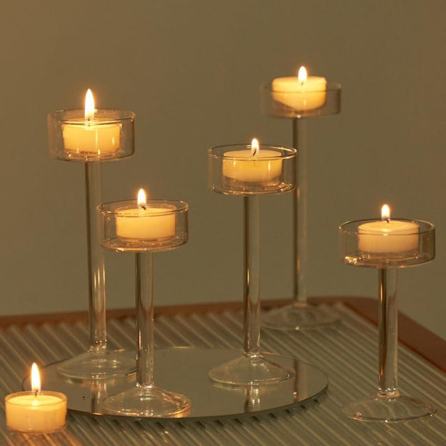 Willceka Tealight Candle Holder, Glass Candle Holder, Clear Wedding Hurricane Tall Elegant Ideal for Dining Party Home Decor Party Table Settings Gifts, 6 Pcs