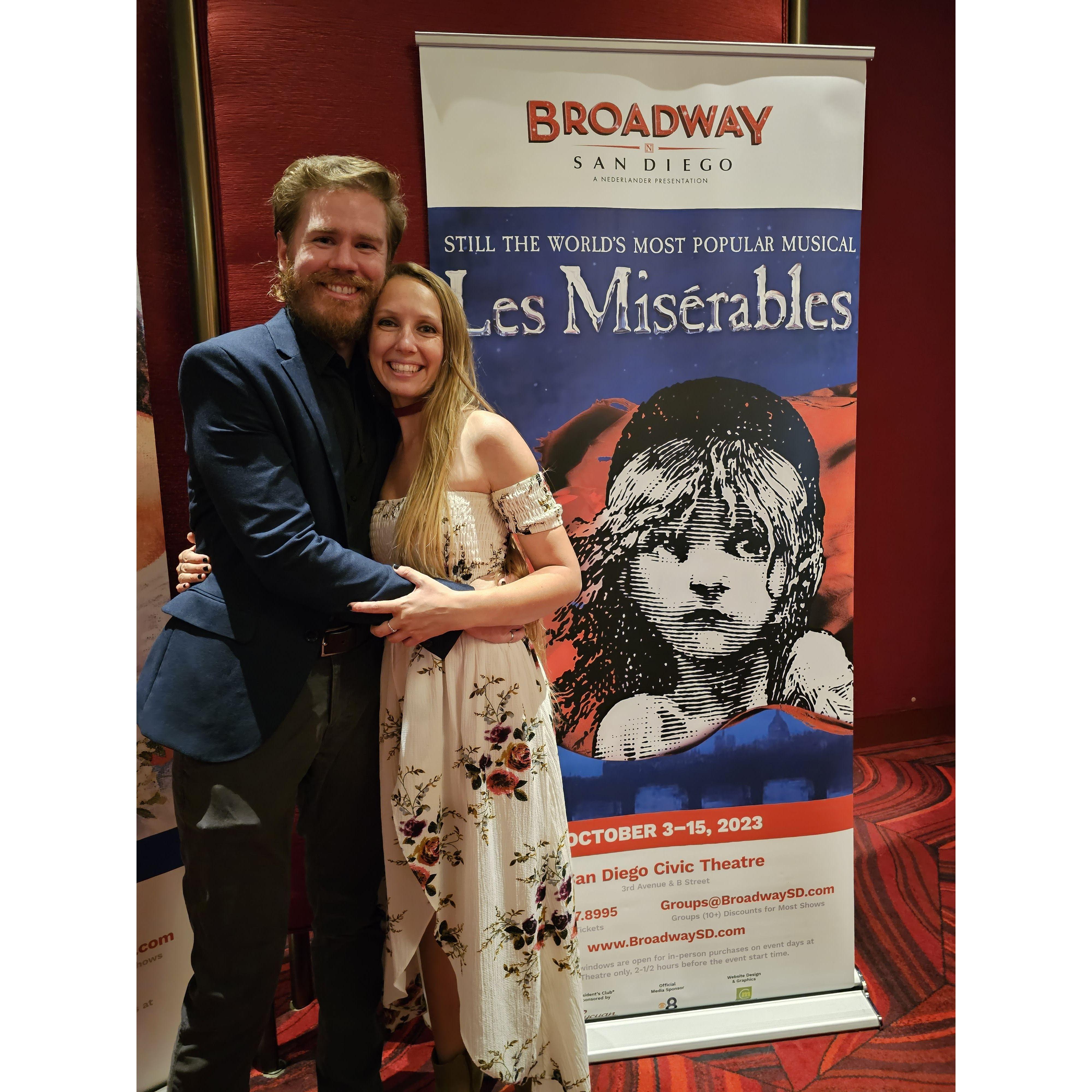 For their 9month anniversary, Stephen surprised Sierra with tickets to see Les Mis while it was in San Diego! <3