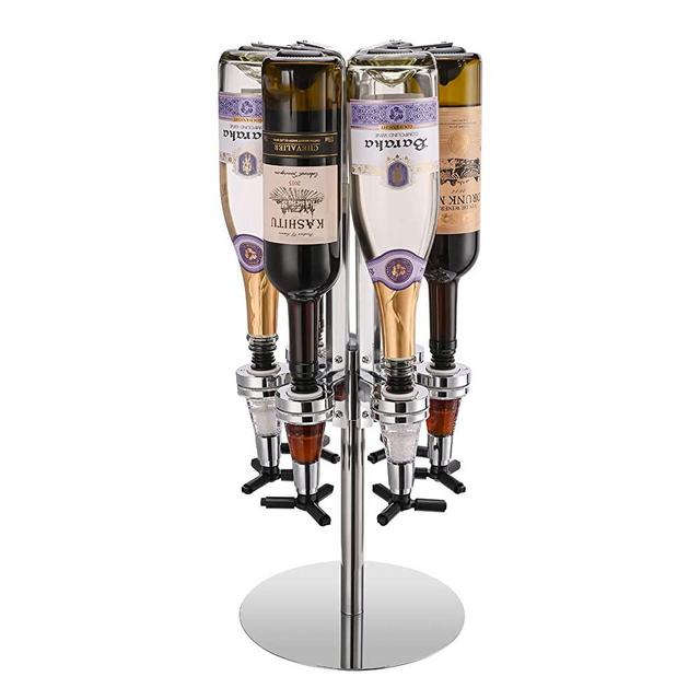 HIBEKOL 6-Bottle Revolving Liquor Dispenser Rotating Bartender Alcohol Carousel Dispenser Bar Caddy Shot Dispenser for Liquor Bottles Beverage Liquor Whiskey Holder