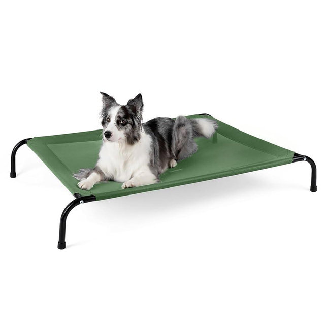 SIEMOUR 50" Lx32 Wx8 H Cooling Elevated Dog Bed for Large Dogs with Non-Slip Floor Protectors & Breathable Mesh, Raised Indoor & Outdoor Dog Cot Pet Hammock, Green
