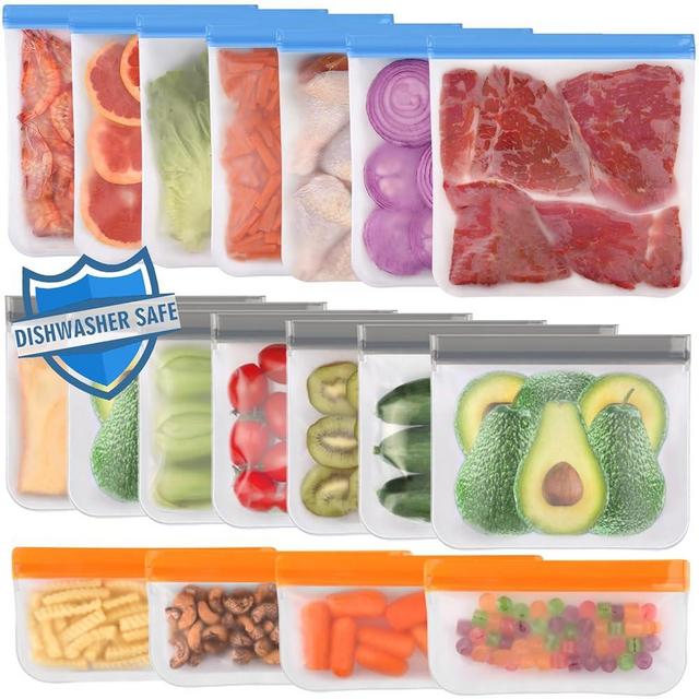 Lerine 18 Pack Dishwasher Safe Reusable Bags Silicone, Leakproof Reusable Freezer Bags, BPA Free Reusable Storage Bags for Lunch Marinate Food Travel - 7 Gallon 7 Sandwich 4 Snack Bags