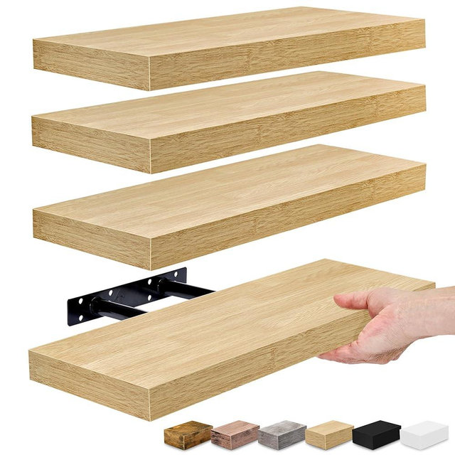 Sorbus Floating Shelves for Wall, 16" Bathroom Shelves Wall Mounted for Kitchen, Bedroom, Living Room, Bathroom Storage, Over Toilet, Hanging Book Shelf for Wall Home Decor (4 Pack)