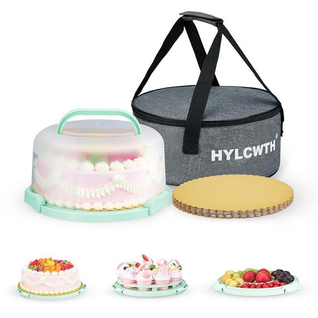 Cake Carrier With Lid And Handle, Bpa-Free Cake Holder With Lid For 10 Inch Round Cake Carrier With 10 pcs Round Golden Cake Boards And Portable Insulated Bag