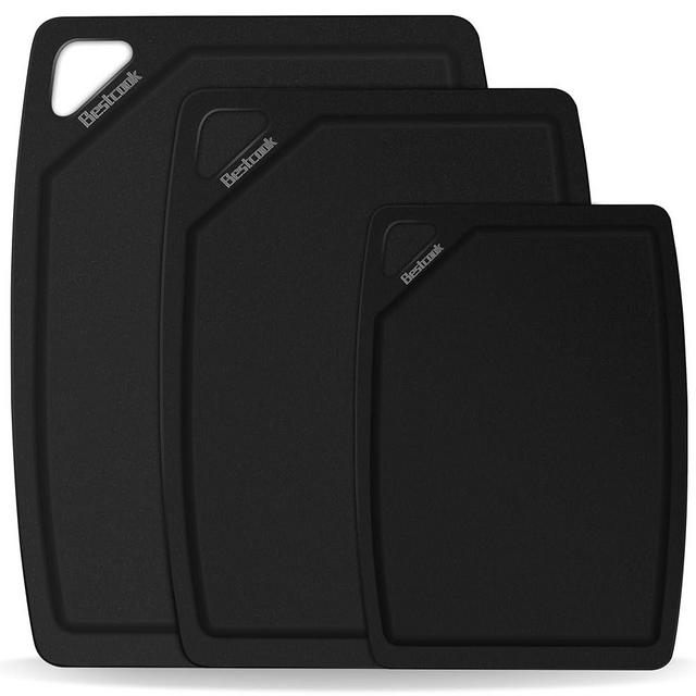 BESTCOOK Cutting Board for Kitchen -Wood Fiber Cutting Board Set of 3, Cutting Boards with Juice Grooves, Dishwasher Safe, Durable Chopping Board Ideal for Meat, Vegetables, Cheese, Black