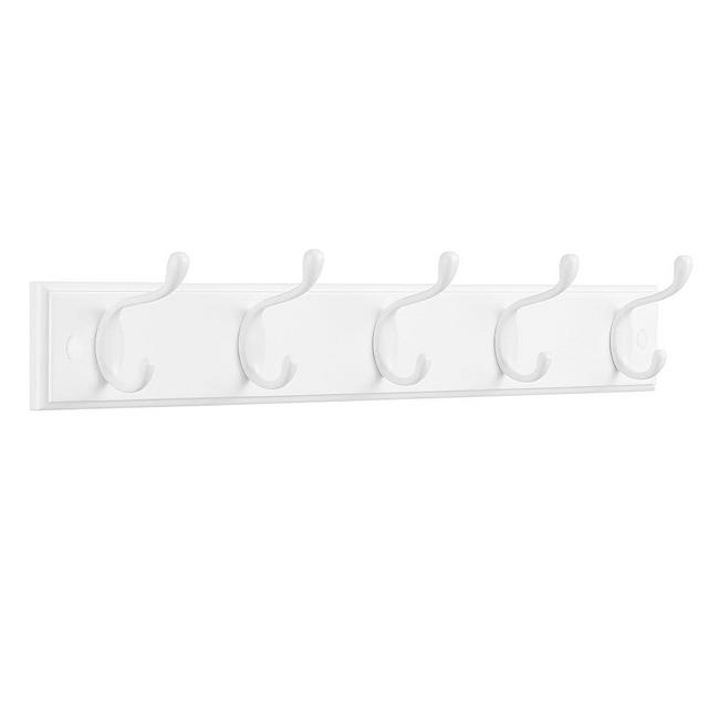 SONGMICS Wall-Mounted Coat Rack, Hook Rack, 5 Dual Metal Hooks, for Coats, Bags, Keys, in The Entryway, Bedroom, Living Room, White ULHR235W01