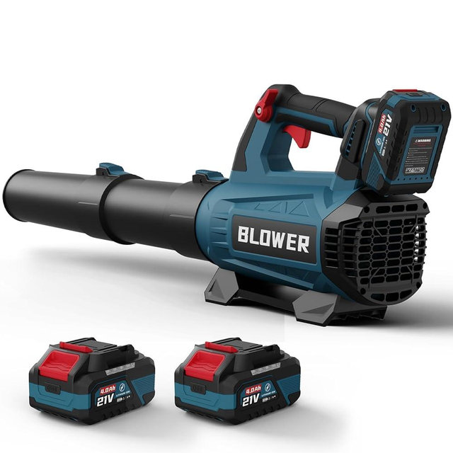 Leaf Blower Cordless - 630CFM/160MPH, 21V Powerful Electric Cordless Leaf Blower with 2 x 4.0Ah Batteries and Charger, Battery Powered Leaf Blowers for Lawn Care, Patio, Yard, Dust, Snow