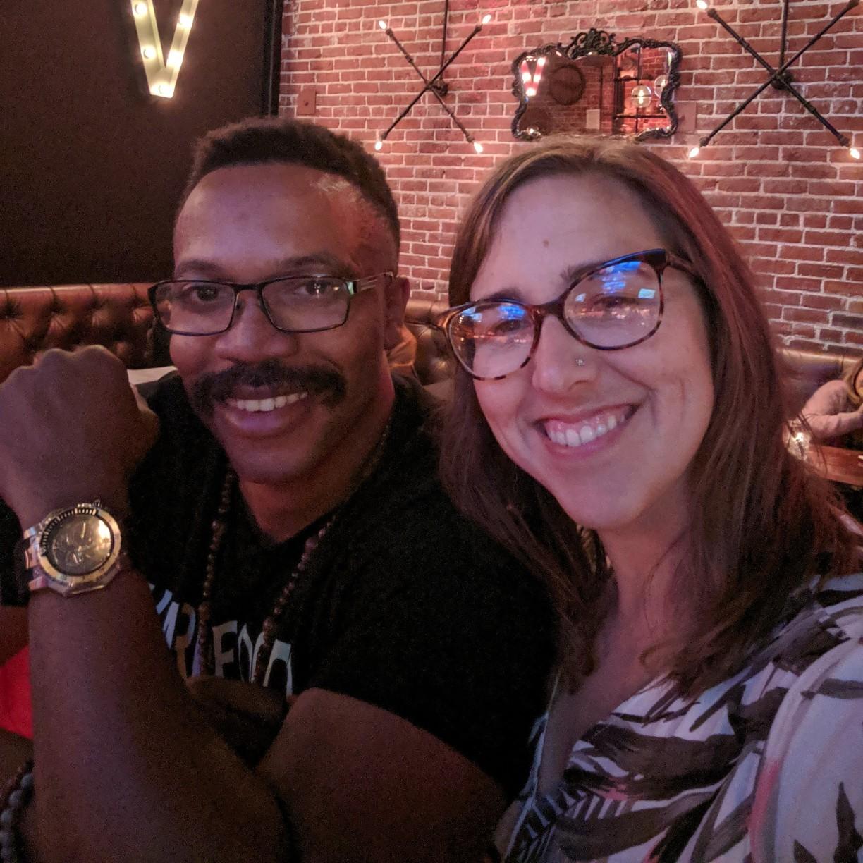 Enjoying each other's company after a busy work week at a local brewery.