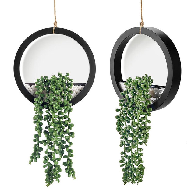 Der Rose 2 Pack Fake Plants Hanging Artificial Succulents Plants in Black Pots for Living Room Bathroom Accessories Boho Wall Decor