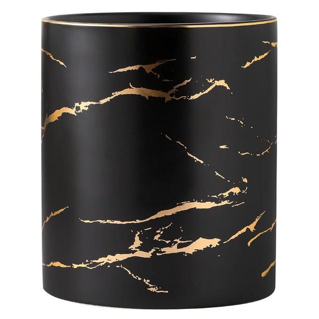 Howise Utensil Holder, 7.2 inch Large Kitchen Utensil Holder Organizer for Kitchen Counter, Golden Marble Black Utensil Crock Spatula Holder for Countertop Farmhouse Cooking Tools Holder