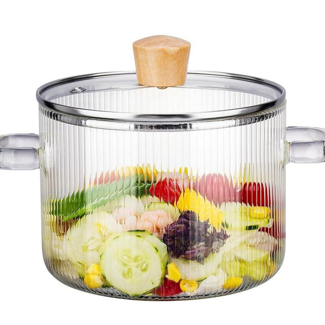 1.8L/60OZ Glass Simmer Pot, Clear Borosilicate Glass Cooking Pot for Stove-Top, Clear Heat Resistant Glass Saucepan with Handle for Stove Baby Food, Soup, Milk Dishwasher-Safe