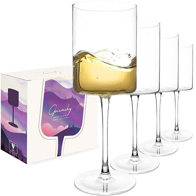 Gnimihz Wine Glasses Set of 4 - 16oz Cylindrical Red White Wine Glass, Made from Lead-Free Premium Crystal, Great Gift for Wedding, Anniversary, Christmas, Birthday, 9’’ Tall, Clear
