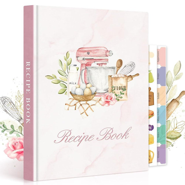 Lanpn Blank Recipe Book Cookbook for 70 Recipes, Waterproof B5 Empty Cooking Journal to Organize Your Family Recipes, Leather Cover Recipe Notebook with Stickers to Write in Your Own Recipes, Pink
