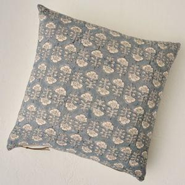 Flora Silver Blue Printed Pillow
