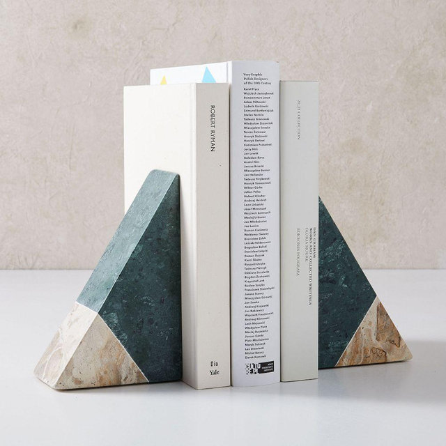 Pieced Stone Bookends, Green + White