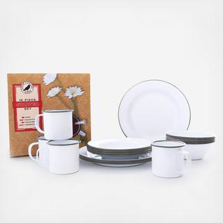 Vintage Enamelware 16-Piece Dinnerware Set, Service for 4