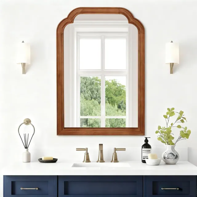 GDFStudio Orvina French Country Rounded Corner Decorative Mirror, 20"x30", Yellow Brown