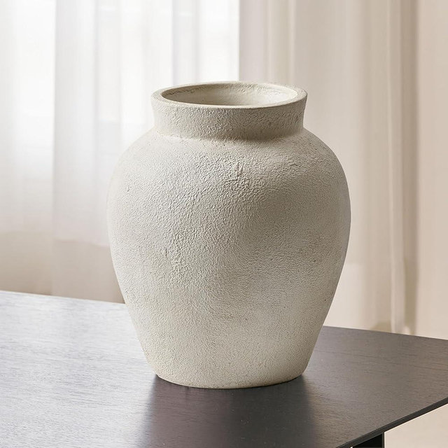 LB2 White Ceramic Large Vase, 11.2" Tall Zen Style Vase, Terra Cotta Pitcher, Distressed Farmhouse Decor, Pottery Decorative Flower for Home Décor