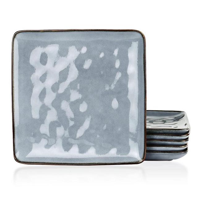 famiware Square Dinner Plates Set of 6, Large Pasta Plate, Ocean Square Stoneware Dessert Plates Dish Set for Kitchen, Reactive Glaze, Microwave Dishwasher Safe, Scratch Resistant, Blue