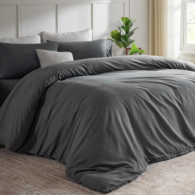 STWIENER Oversized King Plus Duvet Cover 120"x132", Only One Piece Extra Large Ultra Soft Microfiber Grey Duvet Cover for All Season - Zipper Closure & 8 Corner Ties(Grey, Alaskan King 120x132 inches)