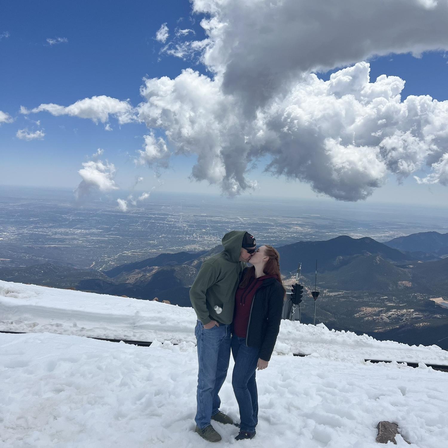 Our highest kiss to date on top of Pikes Peak