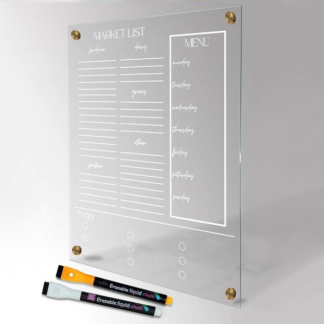 Acrylic Weekly Menu Board for Kitchen - Dry Erase Board for Fridge - Menu Planner for Fridge - Meal Planning Board - Refrigerator Dry Erase Board - Dinner Menu Board for Kitchen (12" x 9" - White)