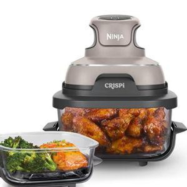 Ninja Crispi Air Fryer, Microwave, Freezer & Dishwasher Safe, Non Toxic Glass Portable Cooking System, 4 QT & 6 Cup Glass Containers with Storage Lids, Easy Meals, Air Fry, Bake, Stone, FN101ST