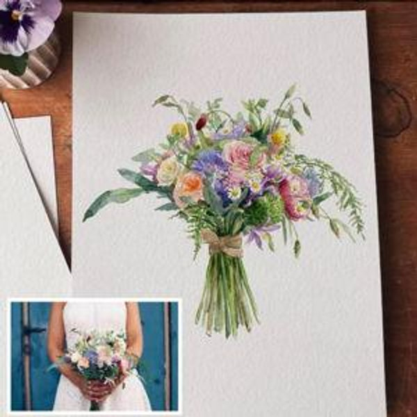 Custom Watercolor Wedding Bouquet Painting
