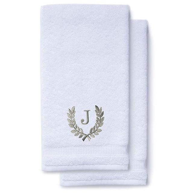 Decorative and Monogrammed Hand Towels for Bathroom Kitchen Makeup | Personalized Gift for Wedding-Bridal | Roman Font Custom Luxury Turkish Towel | Spa Collection, Oversized, 16 X 30 Inch, Set of 2