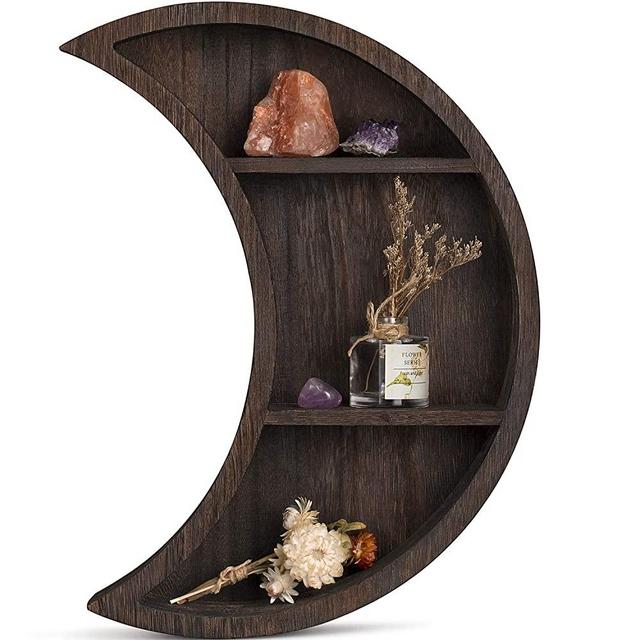 Dahey Wall Mounted Moon Shelf Wooden Floating Shelves Hanging Storage Display Shelf Home Wall Decor for Living Room Bedroom Bathroom Kitchen